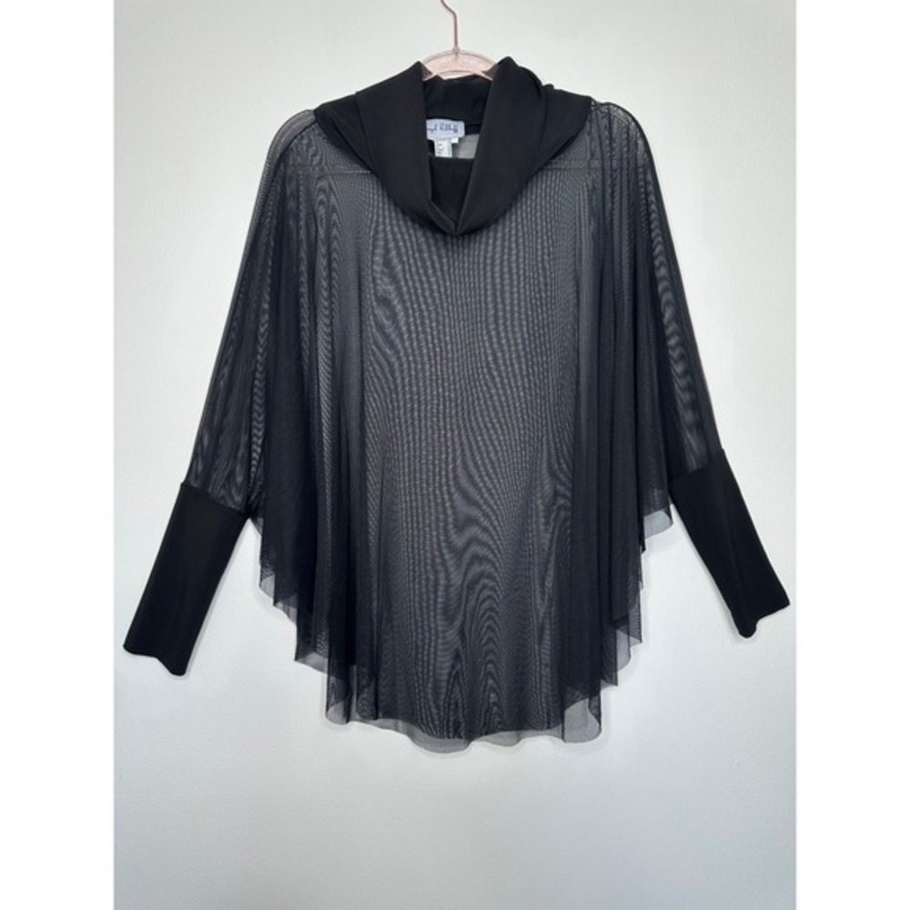 Joseph Ribkoff Sheer Mesh Cowl Neck Poncho Top Womens Size 8 Black Whimsigoth